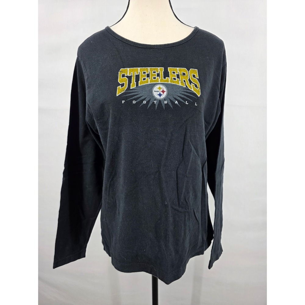 NFL Team Apparel Pittsburgh Steelers Graphic Long Sleeve Tee Black Womens Large